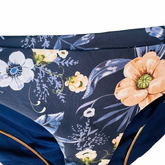 ⭐Encantadore Floral Bikini 2 PC Set Womens Sz L Navy Blue Full Coverage Carmen⭐ - Picture 5 of 11
